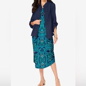 Three-Quarter Sleeve Jacket Dress Set with Button Front